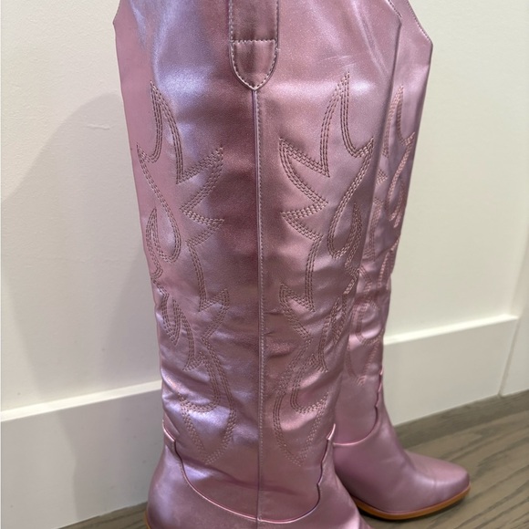 Pink Metallic Cowgirl Western Cowboy Chunky Heeled‎ Boots Size 9 - Picture 3 of 7